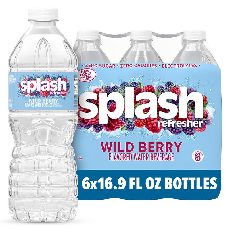 SPLASH REFRESHER Flavored Water Bottles, Wild Berry Flavor - 6-Pack, 16.9 Fl Oz - Refreshing Flavored Bottled Water with Electrolytes - Zero Sugar & Zero Calories - Image 1